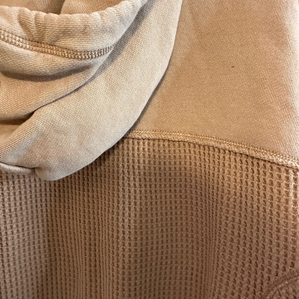 Aerie Light Brown Waffle Knit Hoodie. Taupe color with outside stitching. - Picture 5 of 6